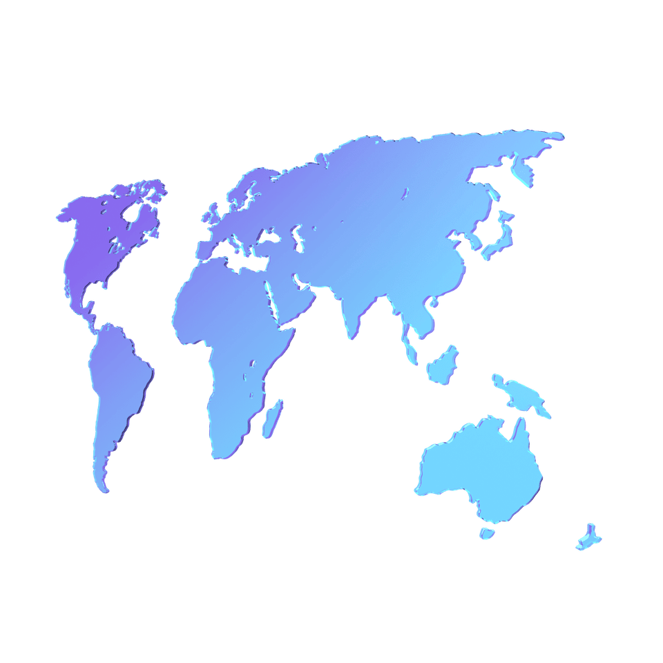 World map gradient blue lilac glass